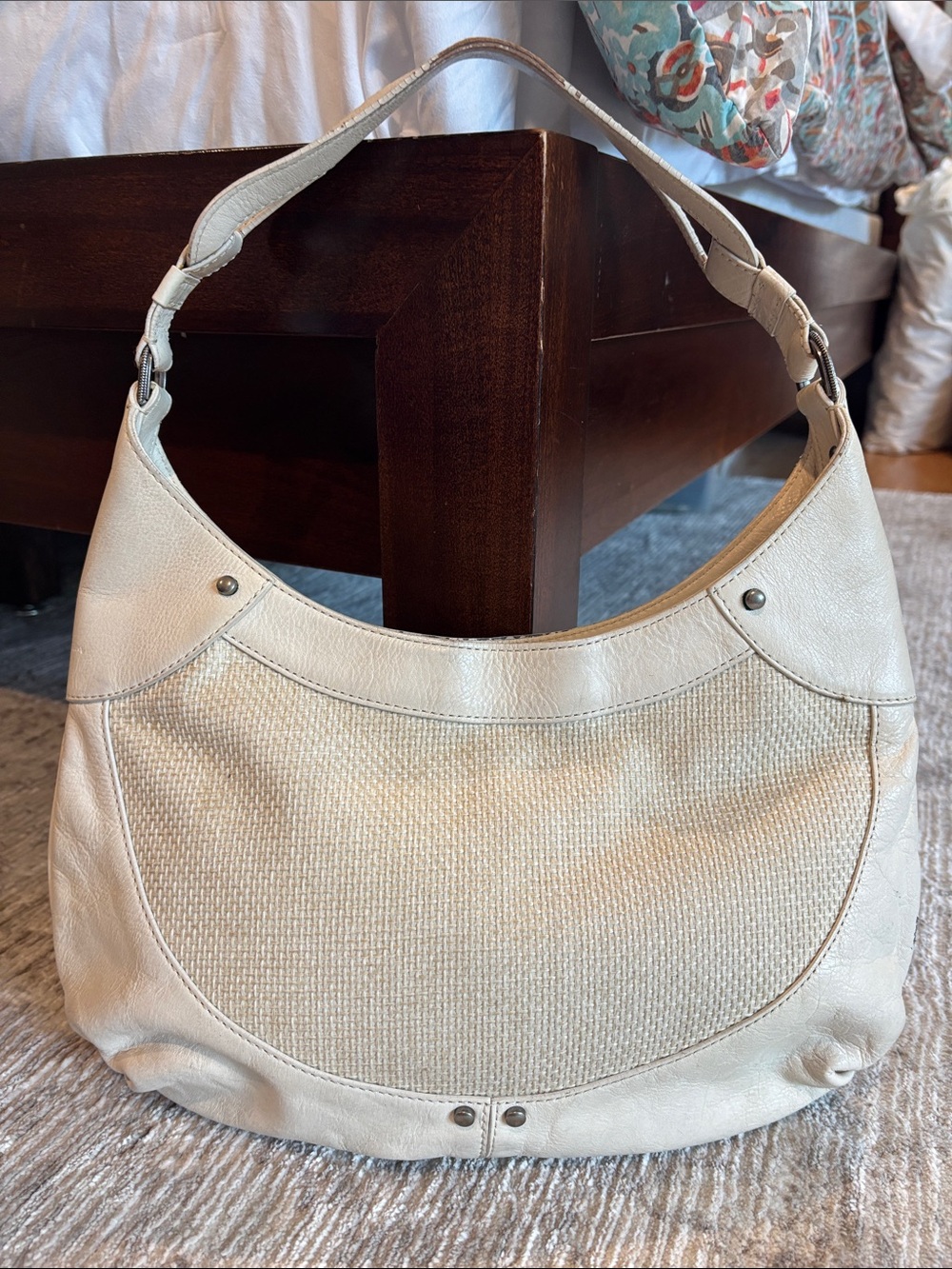 Cole Haan Cream Woven Leather Hobo Bag